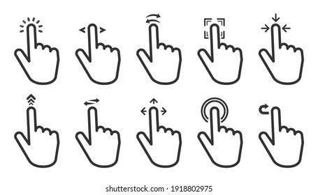 Hand Gesture Swipe big collection icons on white background. Vector illustration.