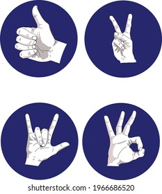 Hand gesture symbol drawing. Minimal design still realistic. Good, victory, love, thank you signs