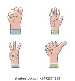 Hand Gesture Symbol Filled Line Style Vector Illustration Set Collection