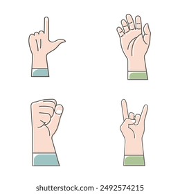Handgesten-Symbol gefüllt Linienstil Vektorillustration Set Kollektion