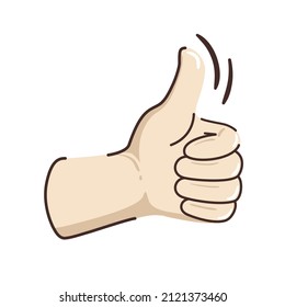Hand gesture symbol. Thumbs up sign. Cartoon funny style. Vector flat illustration of like for website.