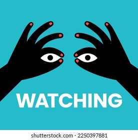 Hand gesture symbolizing binoculars, Magnification, Looking into the distance, Point of view, Exploration, Search, Vision, Prediction, Look forward, Discovery concept. Trendy flat vector illustration.