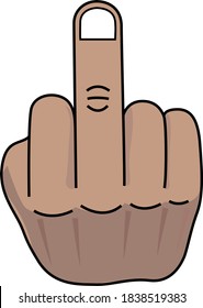 Hand gesture. Third rude finger hand drawn fuck you sign. Black hand showing middle finger showing ultimate disrespect and revolution gesture. Vector illustration isolated on white background.