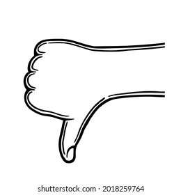 Hand gesture. Thumb dawn, dislike. Outline silhouette. Design element. Vector illustration isolated on white background. Template for books, stickers, posters, cards, clothes.