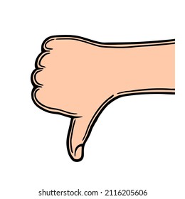 Hand gesture. Thumb dawn, dislike. Colorful vector illustration. Isolated on white background. Design element. Template for your design, books, stickers, cards.