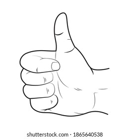 hand gesture with thumb up icon over white background, sketch style, vector illustration
