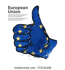 hand gesture thumb up. flag of the European Union. vector illustration