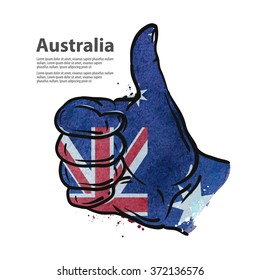 hand gesture thumb up. flag of Australia. vector illustration