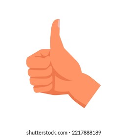 Hand gesture of thumb up, isolated symbol of agreement and like. Sign of approval or hitchhiking. Nonverbal language and communication. Vector in flat style