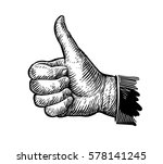 Hand gesture, thumbs up, sketch. Vector illustration