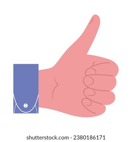 Hand gesture with thumbs up, social media sign for like approval and support. Isolated vector illustration in flat design