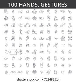 Hand gesture, touch, finger, palm, handshaking, forefinger, okey, body language, take money, pay by card line icons, signs. Illustration vector concept. Editable strokes