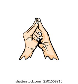 hand gesture of tucking the fingers of the right hand in the left hand shankh mudra vector illustration