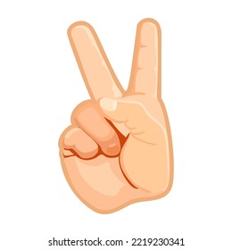Hand gesture, two fingers up. Fingers in the form of a letter V, symbol of victory. Vector, sticker
