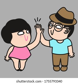 Hand Gesture Of Two People Or Couple Giving Each Other High Five Isolated On Grey Background Concept Card Character illustration