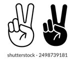Hand gesture V sign for victory or peace line icon. Simple outline style for apps and websites. Vector illustration on white background. EPS 10