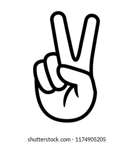 Hand gesture V sign for victory or peace line art vector icon for apps and websites