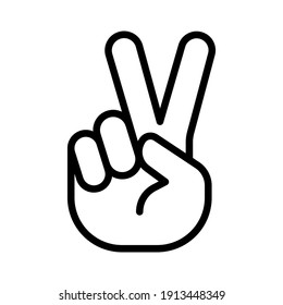 Hand gesture V sign for victory or peace line icon. Simple outline style for apps and websites. Vector illustration on white background. EPS 10