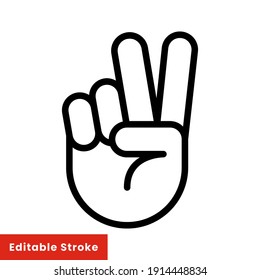 Hand gesture V sign for victory or peace line icon. Simple outline style for apps and websites. Vector illustration on white background. Editable stroke EPS 10