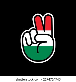 Hand gesture V sign of victory or peace line icon flag of Hungary. Simple outline style for apps and websites.