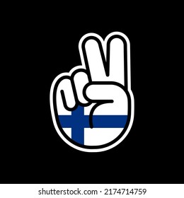 Gesto de mano V signo de victoria o bandera icono de línea de paz de Finlandia. Estilo de esquema simple para aplicaciones y sitios web.