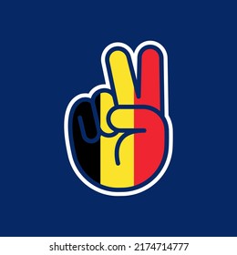 Hand gesture V sign of victory or peace line icon flag of Belgium. Simple outline style for apps and websites.