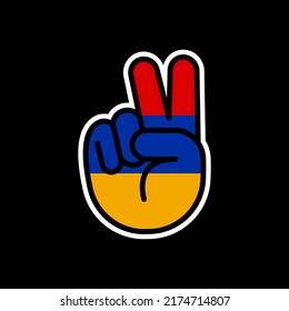 Hand gesture V sign of victory or peace line icon flag of Armenia. Simple outline style for apps and websites.