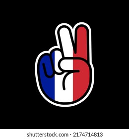 Hand gesture V sign of victory or peace line icon flag of France. Simple outline style for apps and websites.