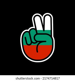 Hand gesture V sign of victory or peace line icon flag of Bulgaria. Simple outline style for apps and websites.