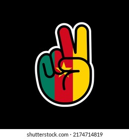 Hand gesture V sign of victory or peace line icon flag of Cameroon. Simple outline style for apps and websites.