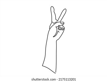 Señal de gesto de mano V para victoria e icono de vector de arte de línea de paz para aplicaciones y sitios web
