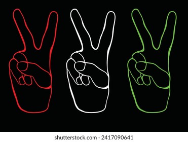 Hand gesture V sign for victory or peace  colorful vector. human expression by fingers.