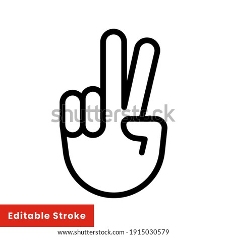 Hand gesture V sign for victory or peace line icon. Simple outline style for apps and websites. Vector illustration on white background. Editable stroke EPS 10