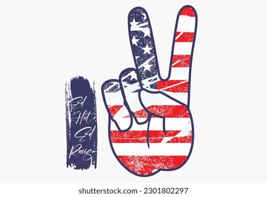 Hand Gesture V victory or peace Sign Line Art, Peace sign. Gesture V victory or peace sign in the colors of the American flag, patriotic sign, vector icon for apps, websites, T-shirts, etc