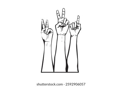 Hand Gesture Vector Illustration in Black and White Line Art Style
