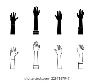 Hand up gesture vector illustration icon set. Raised arm body language sign symbol silhouette pictogram