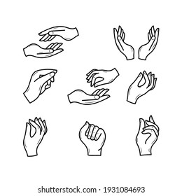 Hand gesture vector illustration, simple hand drawn Line Icon set