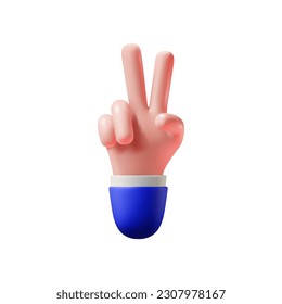 Hand gesture victory isolated on white background. 3d hand for web design. Vector illustration.