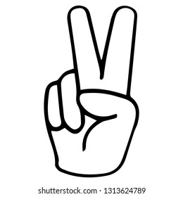 Hand gesture victory symbol on a white background.