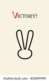 hand gesture victory symbol on a light background and word Victory. Victory sign Winner symbol icon. Vector Illustration. Vintage style