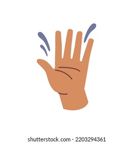 Hand gesture waving palm and fingers, greeting saying hello or goodbye. Non verbal communication, welcoming or showing farewell sign. Flat cartoon, vector in flat style