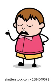 Hand Gesture When Talking - Teenager Cartoon Fat Boy Vector Illustration