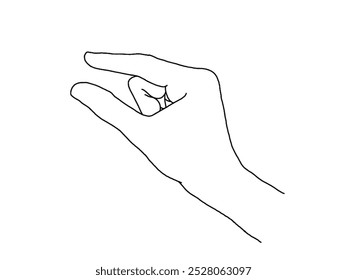 Hand gesture while showing a small amount of something isolated. side view, close-up, hand showing or holding something. hand measuring invisible objects vector illustration.