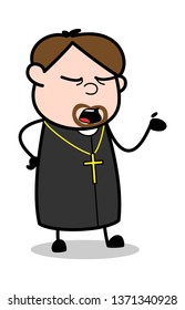 Hand Gesture While Talking - Cartoon Priest Religious Vector Illustration