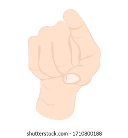 Hand gesture, wrist with fingers with sign pointing to you, language icon, logo, symbol emotion. Drawing bent fingers isolated on white background. Vector illustration