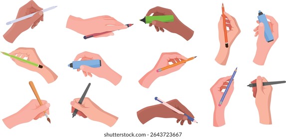 Hand gesture write pen illustration different hand set variant hold pen hold rubber hold pencil hand 