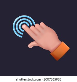Hand gesture.3D touch screen icon. The index finger performs an action. Element for design on a black background. Vector modern illustration. 


