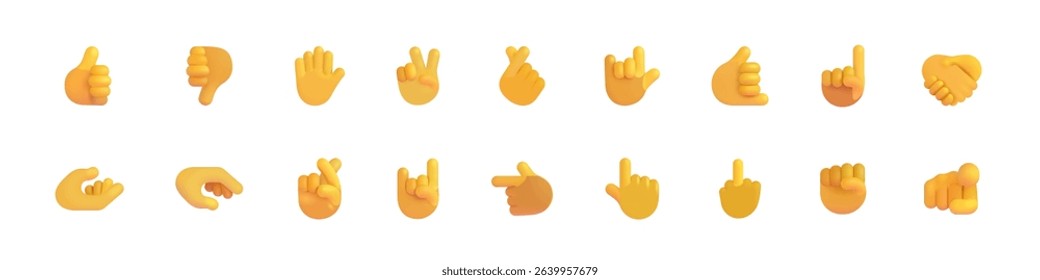 Hand gestures 3d icons vector set. Realistic hand signal collection