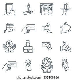Hand gestures and business icon set suitable for info graphics, websites and print media and interfaces. Line vector icon.
