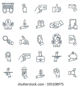 Hand gestures and business icon set suitable for info graphics, websites and print media and interfaces. Line vector icon.
